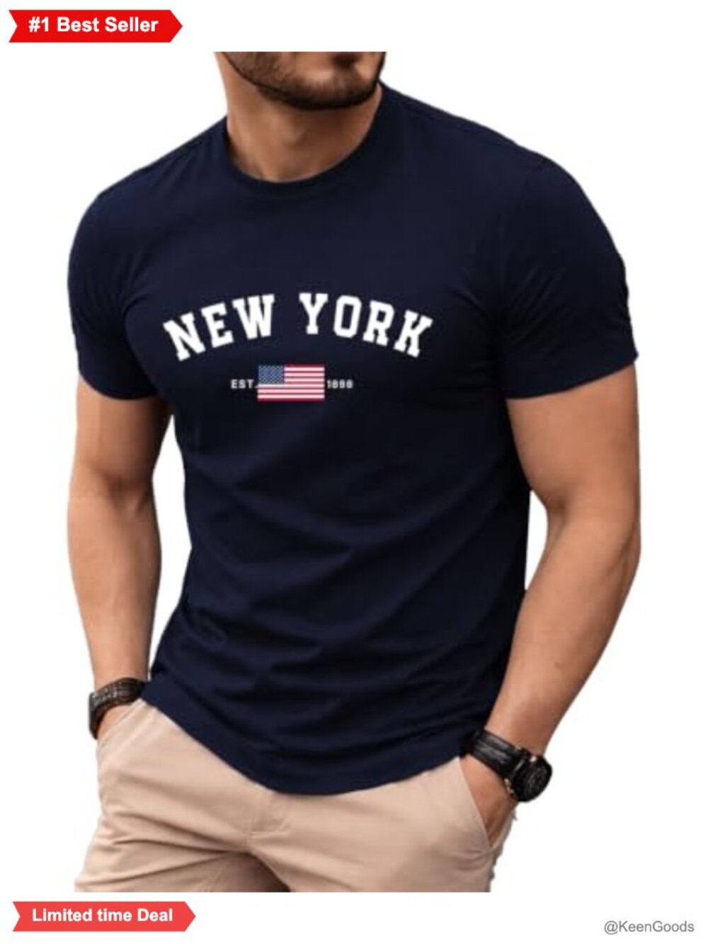 Men's New York USA Flag Graphic T-Shirt Cotton Crew Neck Short Sleeve Tee
